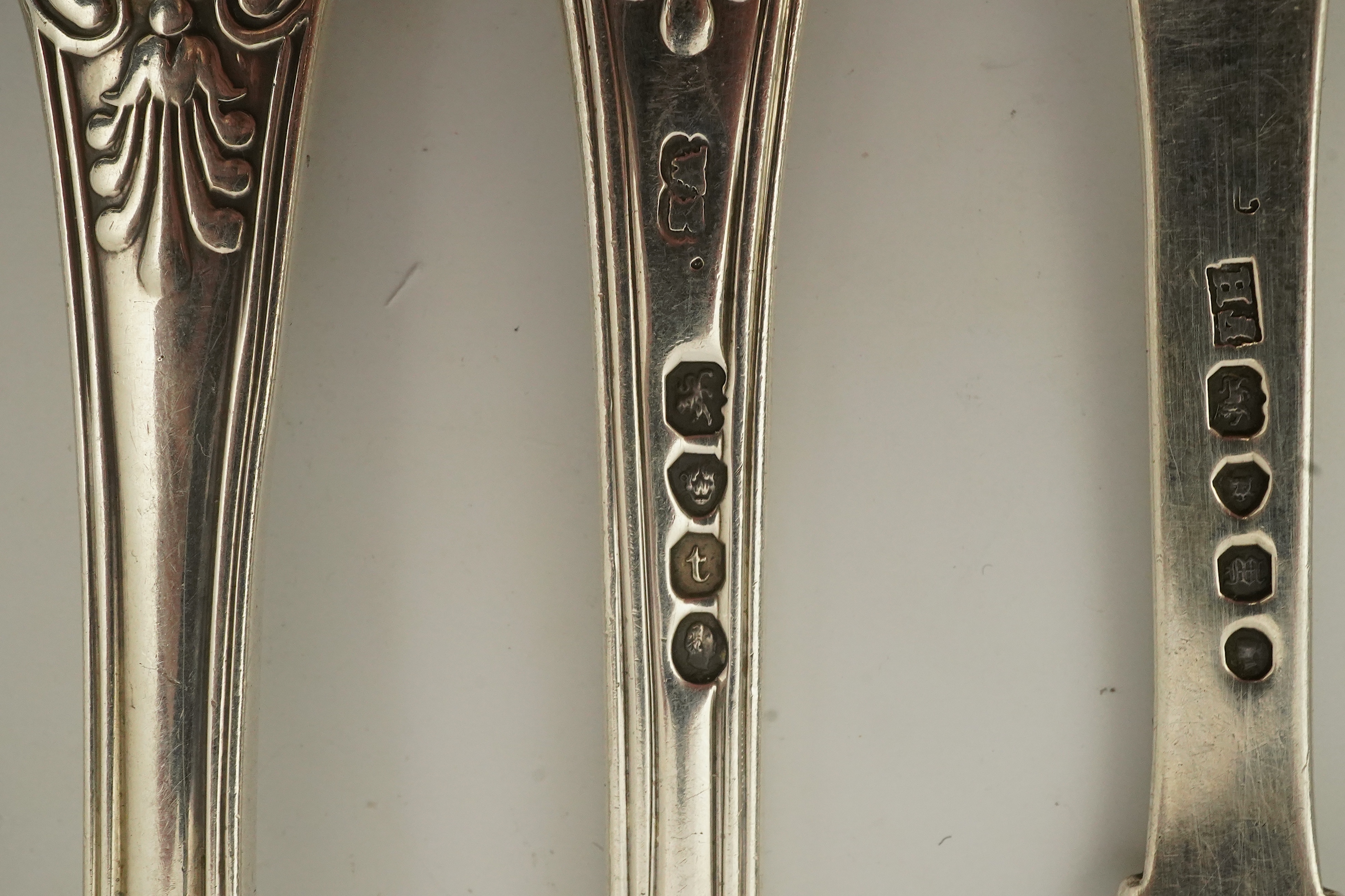 Twenty items of 19th century silver flatware, various patterns, dates and makers